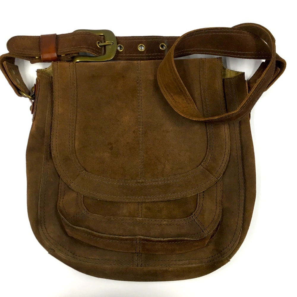 Lucky Brand Suede Leather Crossbody Messenger Bag Brown Y2K Style